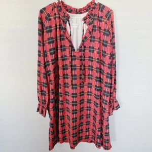 Long Sleeve Pink Plaid Shift Dress - Brand: blank